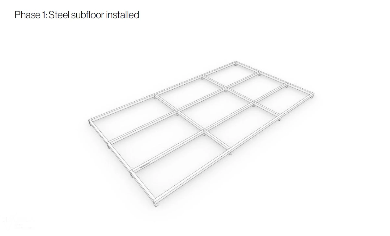 Modular home with steel subfloor installed