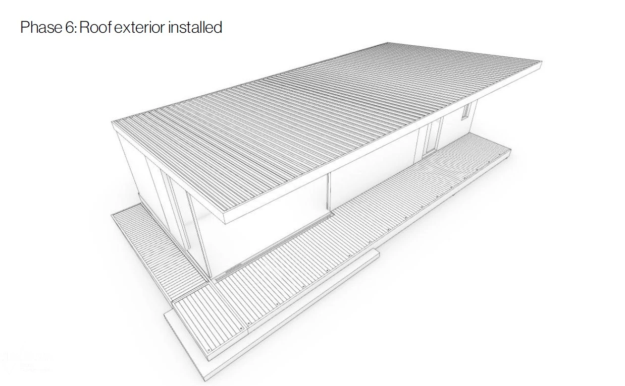 Modular home with roof exterior installed