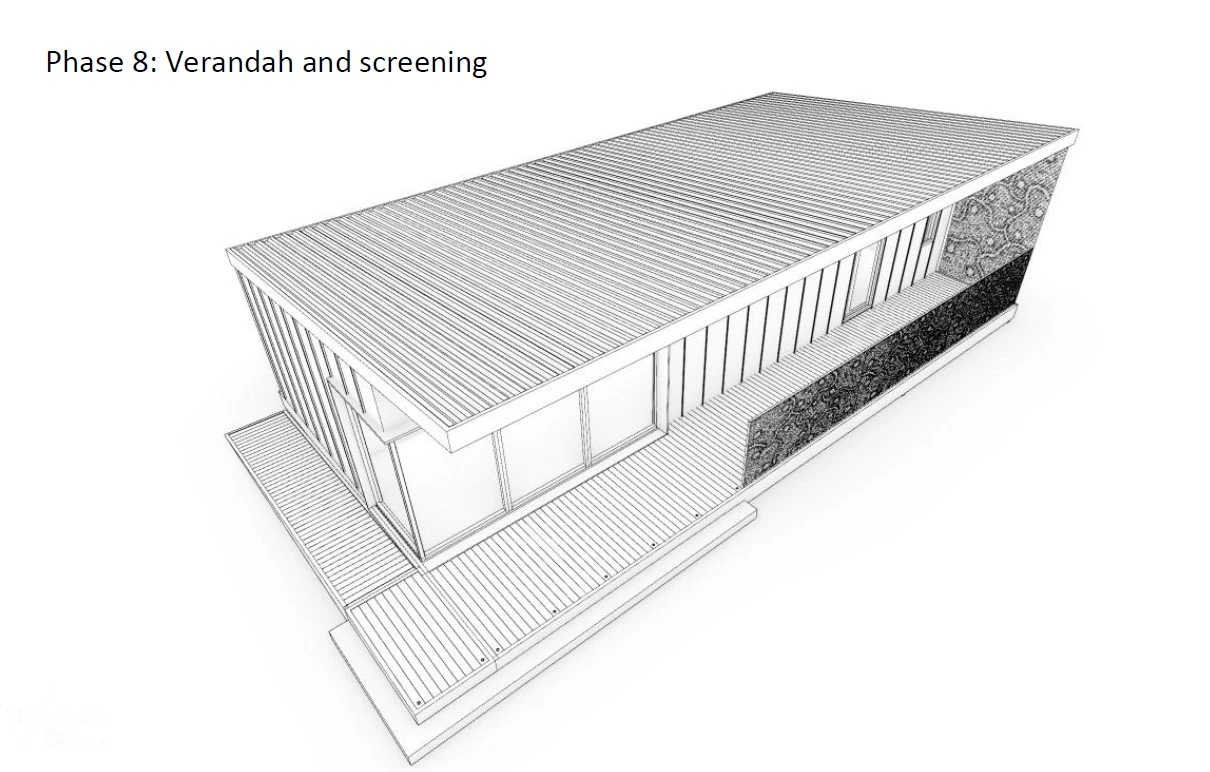 Modular home with verandah and screening continued